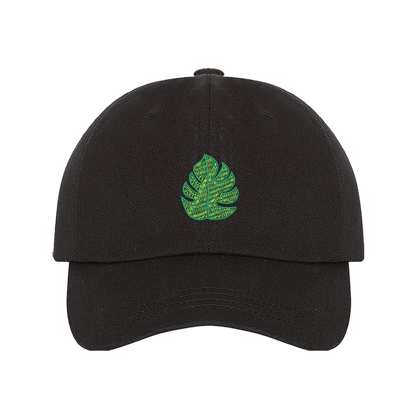 Monstera Leaf Baseball Cap- Vegan Hats Unisex (Black), Black, One size