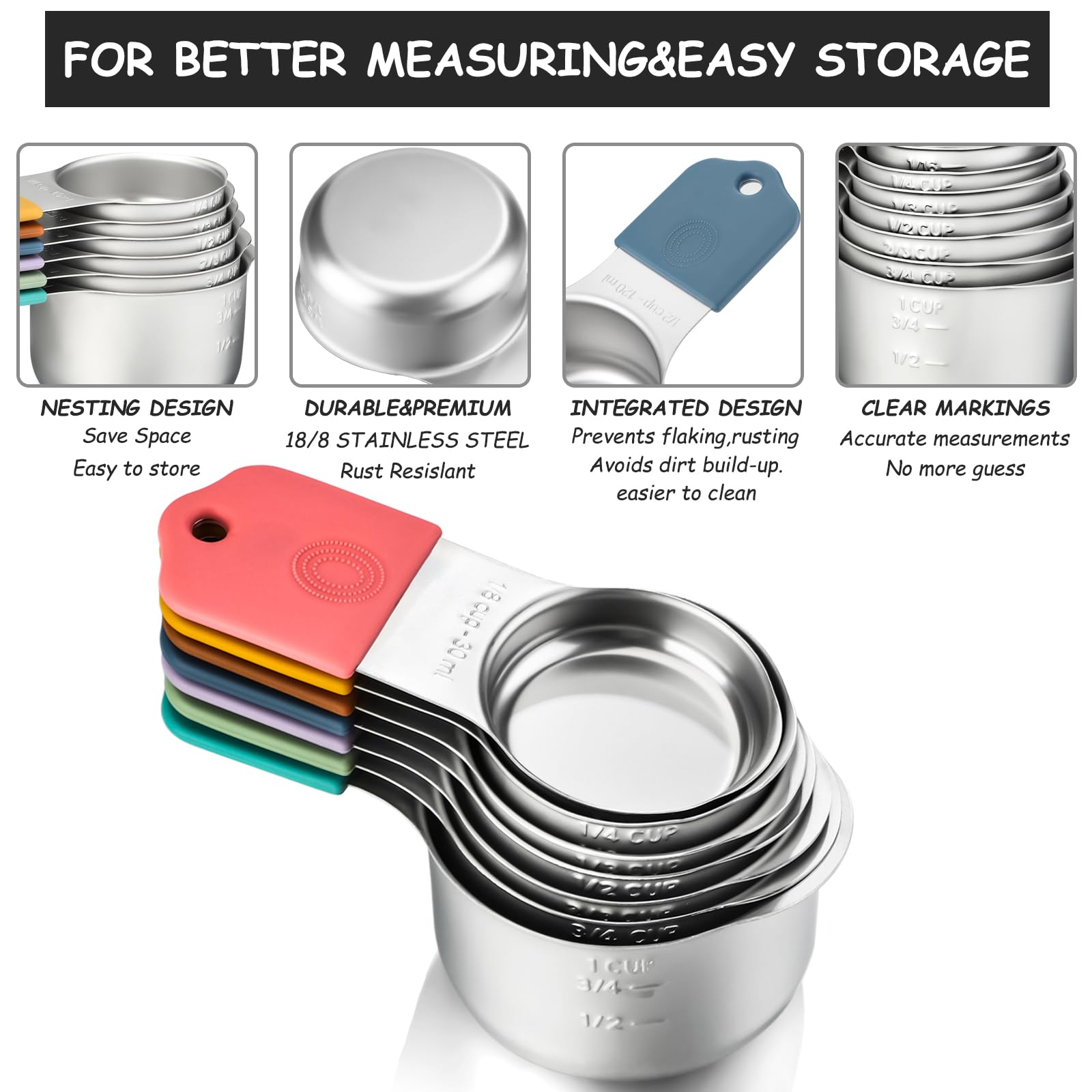 Set di misurini magnetici in acciaio inossidabile impilabile Nesting tazza di misurazione