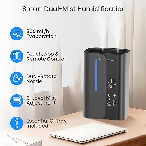Miniatura 3 de Humidificadores de aire inteligentes de 5 L para dormitorio con aceites esenciales, llenado superior 50 horas de tiempo de funcionamiento,