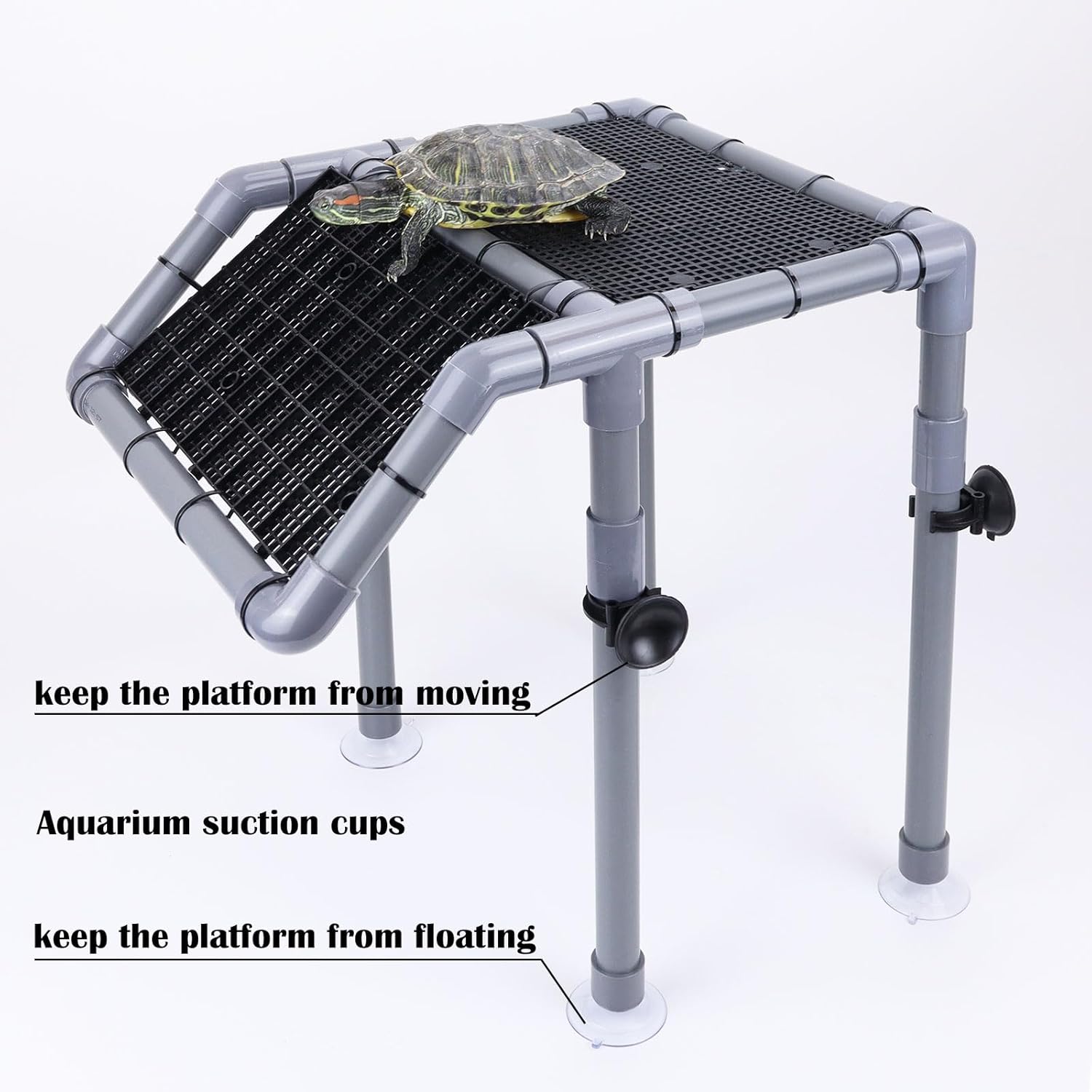 Large Standing Turtle Basking Platform, 10.8" Width Resting Area, DIY Basking Platform for Aquatic Pets, Turtle Tank Accessories, PVC Pipes and EggCrate