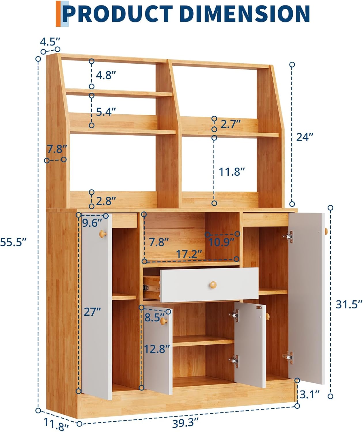 Small Farmhouse Coffee Bar Cabinet, Wood Kitchen Buffet Hutch Cabinet with 4 Doors & Adjustable Shelves, Sideboard Pantry for Dining Room, Living Room, Coffee+White