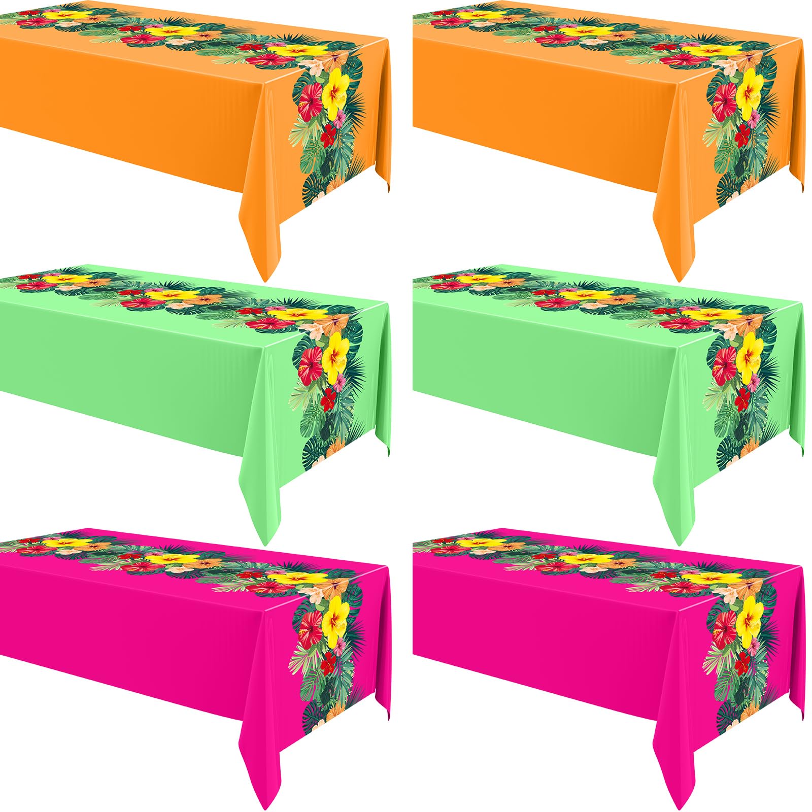 Irenare 6 Sheets Hawaiian Luau Tablecloths 54x108,Rose Red, Orange, Green