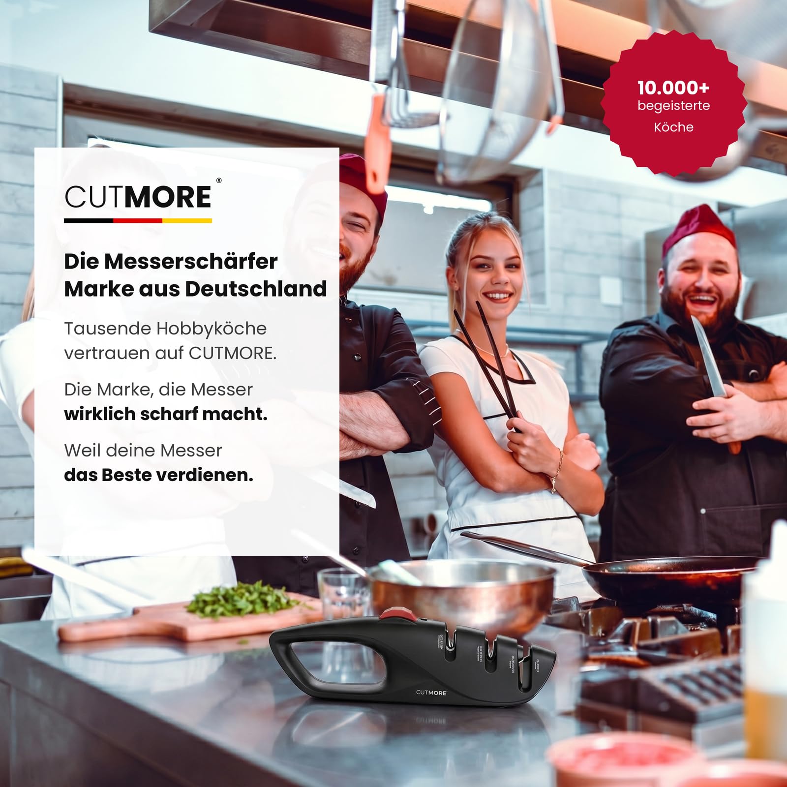 CUTMORE® ProSharp Messerschärfer mit Winkeleinstellung 15°–24° – Diamant Messerschleifer für japanische & Damastmesser – schärft Wellenschliff, Brotmesser & Scheren – Profi Schärfer manuell