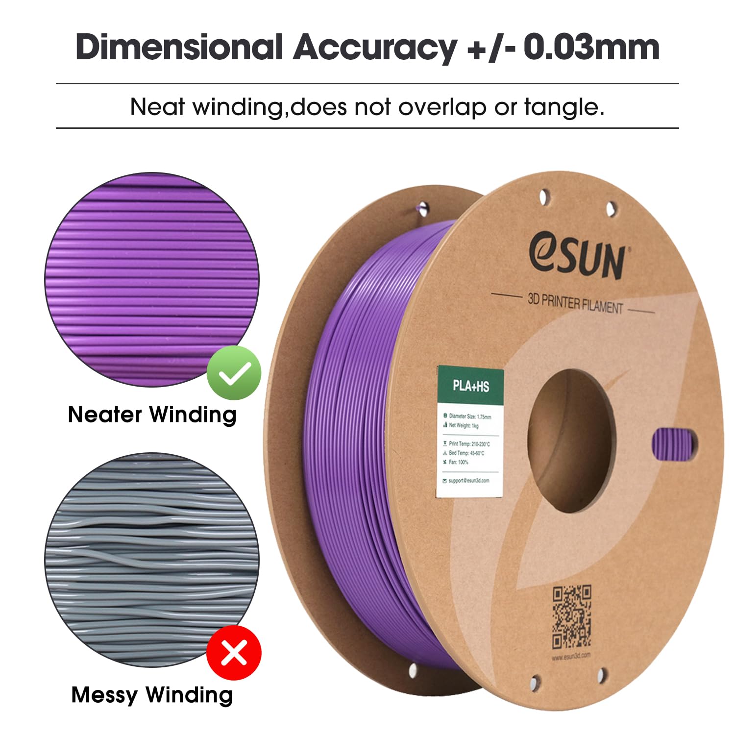 eSUN PLA+ Filamento 1,75 mm, PLA+HS Filamento per stampante 3D ad alta velocità Precisione dimensionale +/- 0,03 mm, bobina da 1 kg (2,2 libbre) per la stampa 3D Speedy, Viola
