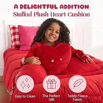 OHS Heart Cushion, Valentines Gifts for Her Stuffed Heart Plush Pillow Teddy Fleece Novelty Cushions for Sofa Bed Valentines Cushions Cute Room Decor Fluffy Cushion, Red - 35 x 31 x 61cm