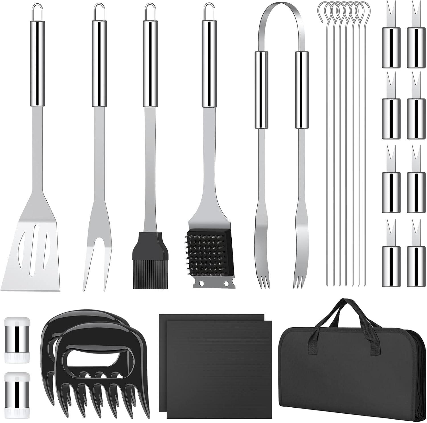 HOMGEN Portable Barbecue Tool Set 27 Pcs Stainless Steel BBQ Accessories Tool Set Multifunction BBQ Grill Utensil Set |Dishwasher Safe|Storage Bag|Heat Resistant Handle| Perfect for Party Camping etc HOMGEN Portable Barbecue Tool Set 27 Pcs Stainless Steel BBQ Accessories Tool Set Multifunction BBQ Grill Utensil Set |Dishwasher Safe|Storage Bag|Heat Resistant Handle| Perfect for Party Camping etc