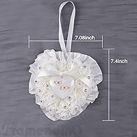 Vista 7 de Framendino, Forma de corazón blanco anillo de boda almohada elegante decoración cojín portador caja con lazo de cinta