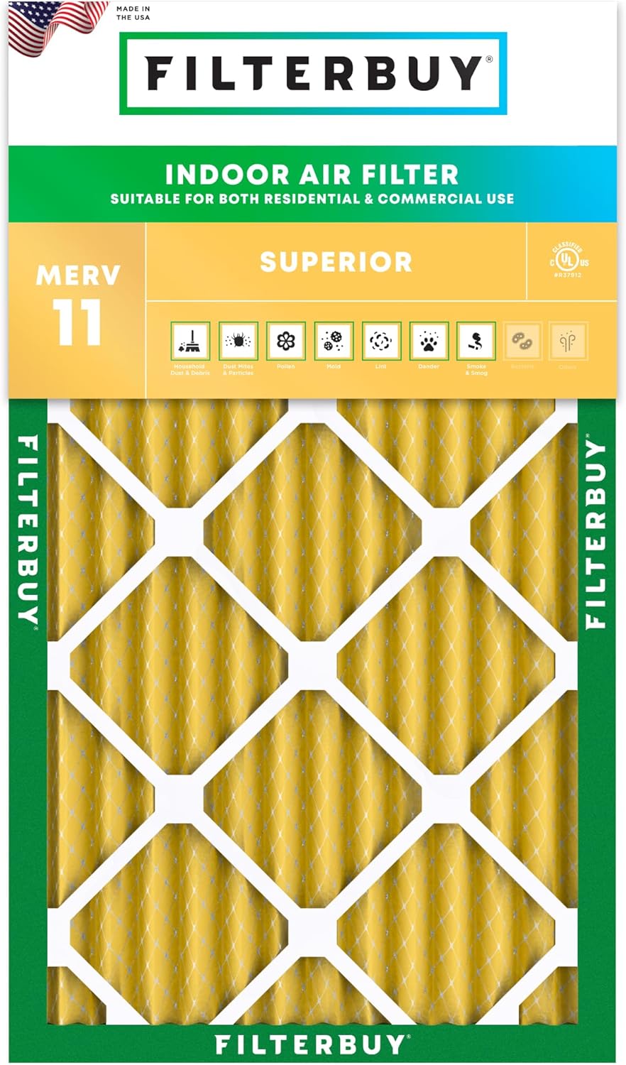 Filterbuy 11.25x19.25x2 Air Filter MERV 11 Superior Pet & Allergy Defense (1-Pack), Electrostatic Pleated HVAC AC Furnace Filters Replacement (Actual Size: 11.25 x 19.25 x 1.75)