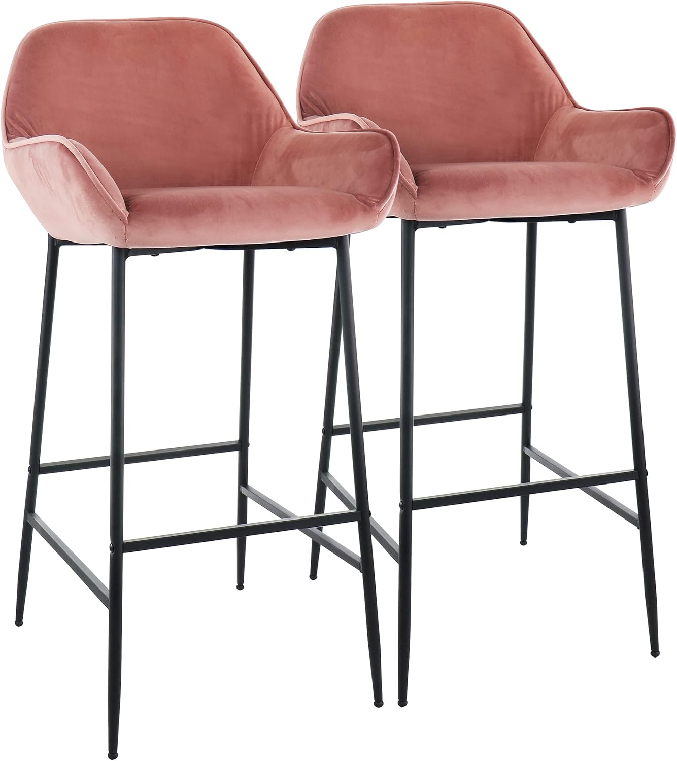 Elama 2 Piece Velvet Bar Stool in Pink with Black Legs, (ELM-221)
