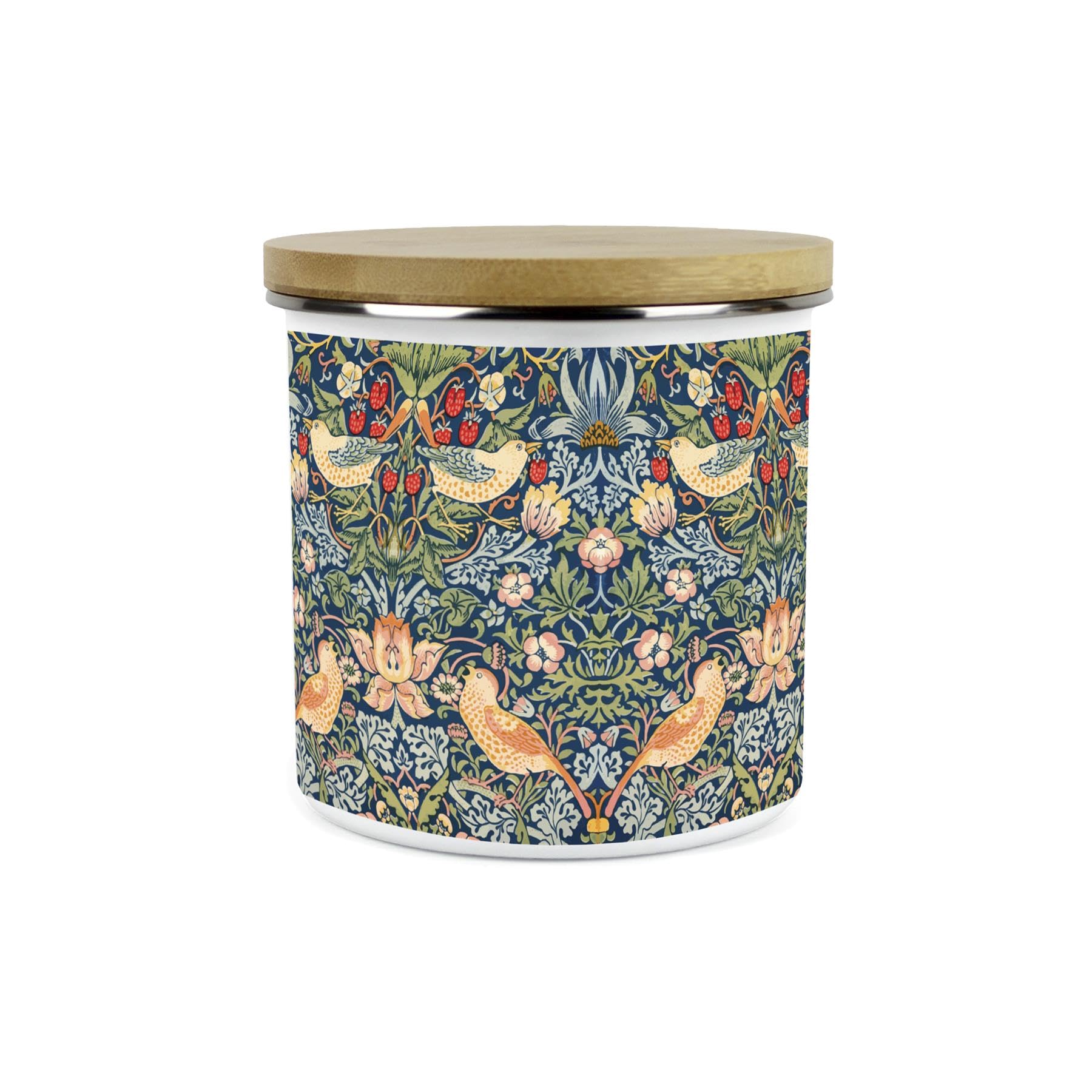 Purely Home Blue Strawberry Thief Storage Canister, Morris Inspired Tapestry Artwork
