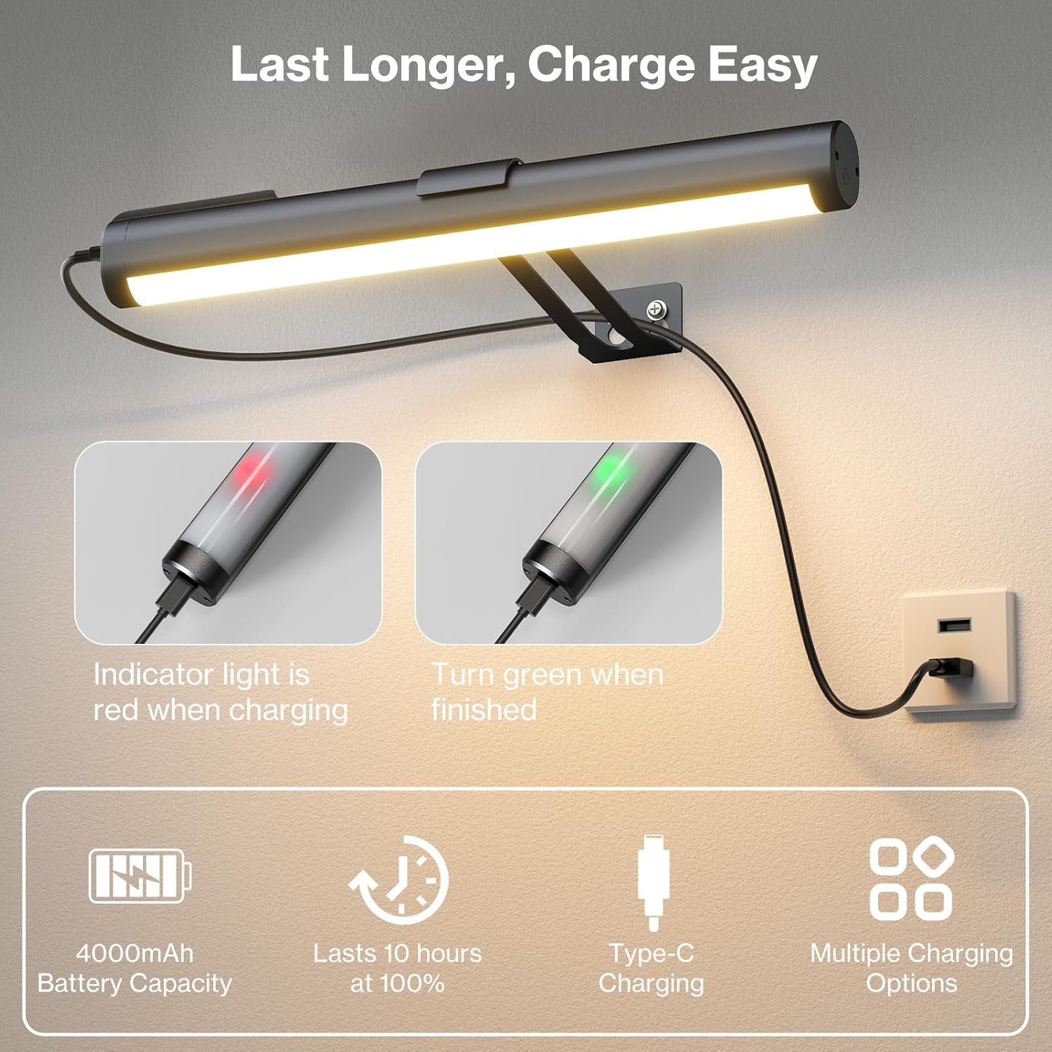 Olafus 2 pack Rechargeable Picture Light Battery Operated, Wireless wall light for Paintings, 3 color Adjustable Brightness Art light with Remote Control for Gallery, Dartboard, Frame, Portrait, Black