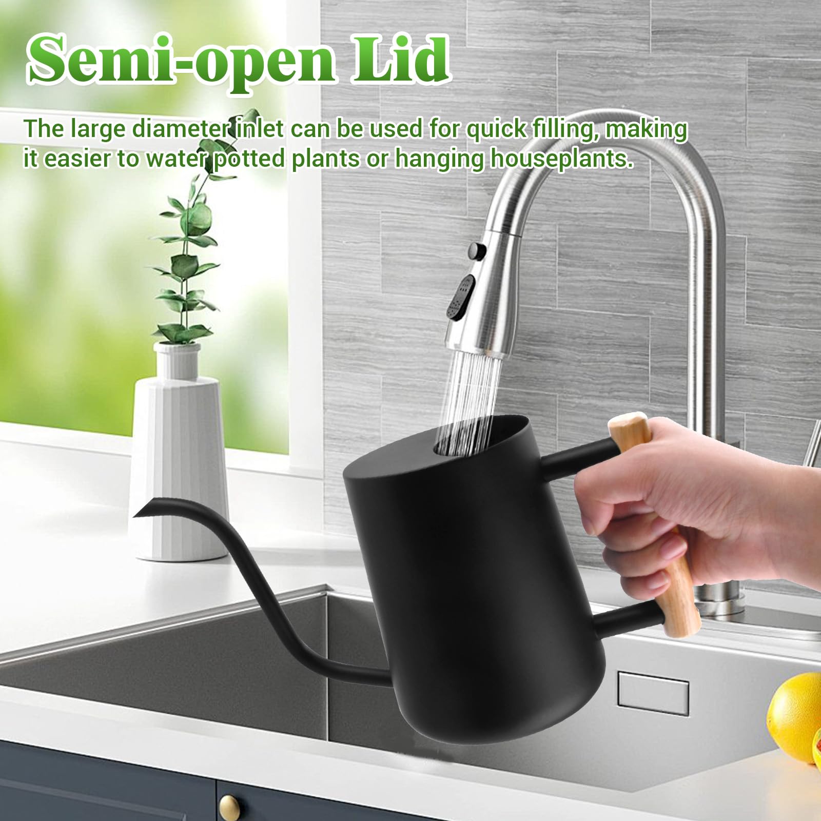 Regadera Pequeña de 1L,Regadera para Plantas de Interior con Caño Largo y Pequeñas Herramientas de Jardinería,Mango de Madera,Regaderas de Acero Inoxidable para Plantas en Maceta y Suculentas