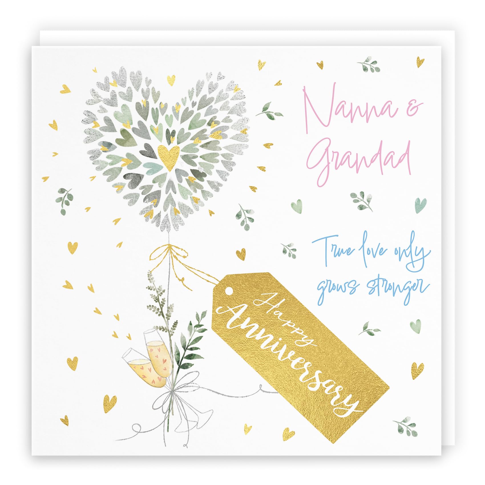 Hunts England, Nanna And Grandad Anniversary Card, Contemporary Hearts, Gold Foil