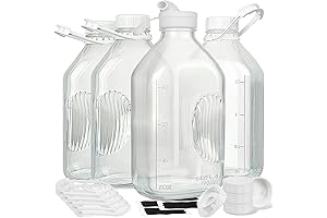 4-Pack 2 Qt Large Glass Bottles with Lids and Scale