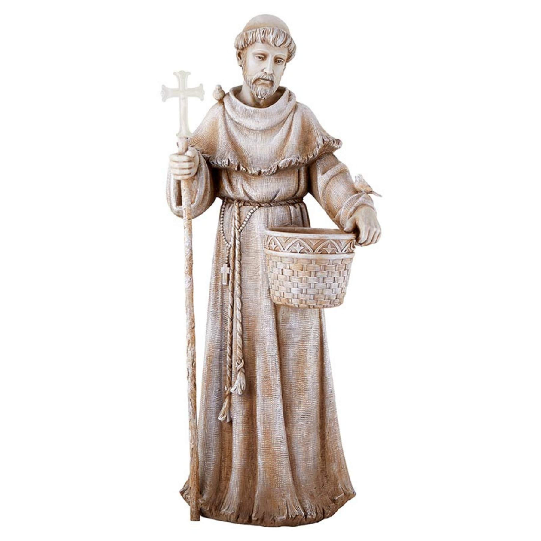 Needzo Natural Stone Resin Solar St Francis Garden Statue Planter, Outdoor Patio Decor, 24 Inch