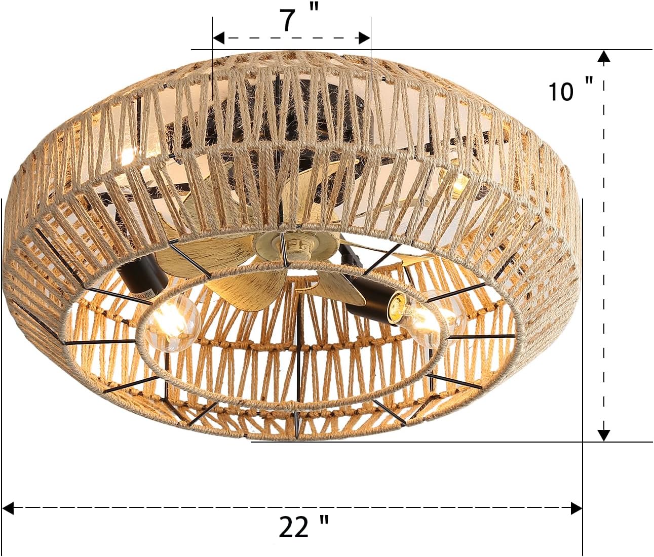 22 Inch New Boho Caged Ceiling Fan with Enclosed Rattan 6 Speeds Remote Control Reversible DC Motor for Living Room