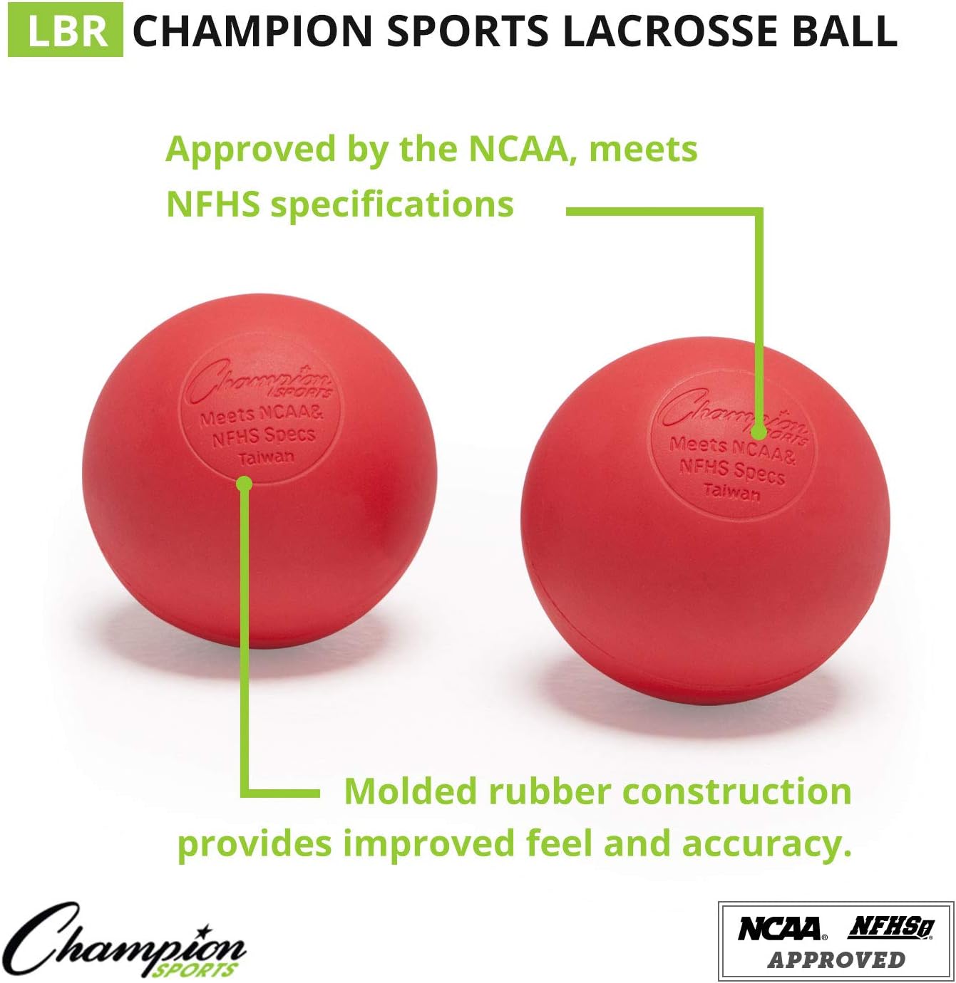Champion Sports Lacrosse Balls – Official Size NCAA, NFHS, NOCSAE Certified, Packs of 3, 6, 12, 60 or 120 for Practice & Games, Multiple Colors