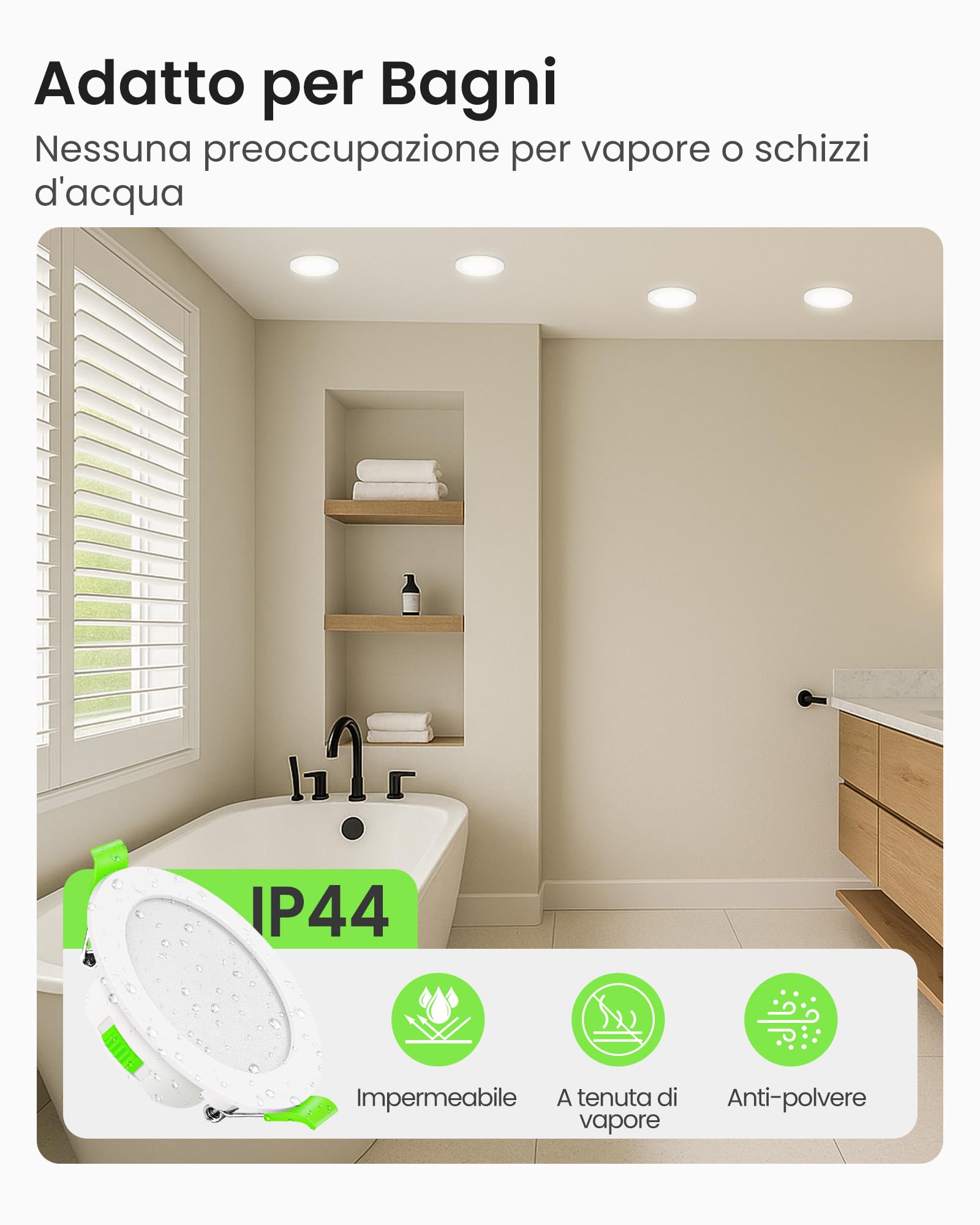ALUSSO Faretti LED da Incasso per Cartongesso Dimmerabili, Ultrasottili 7W IP44 3000K 4000K 6500K Faretti LED Soffitto, AC 220-240V, Diametro Foro Ø67-75mm, Rotondo Bianco, Set di 6
