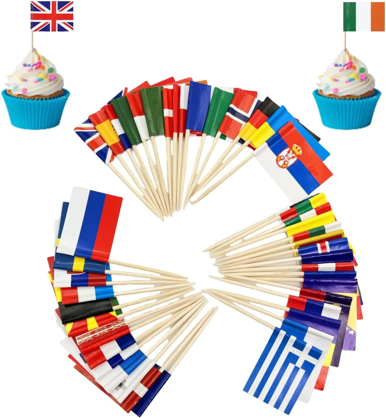 Europe Countries Mini Toothpick Flags Decorations Party Theme, Countries Cupcake Toppers Cocktail Food Flags Decor（88 Pcs）