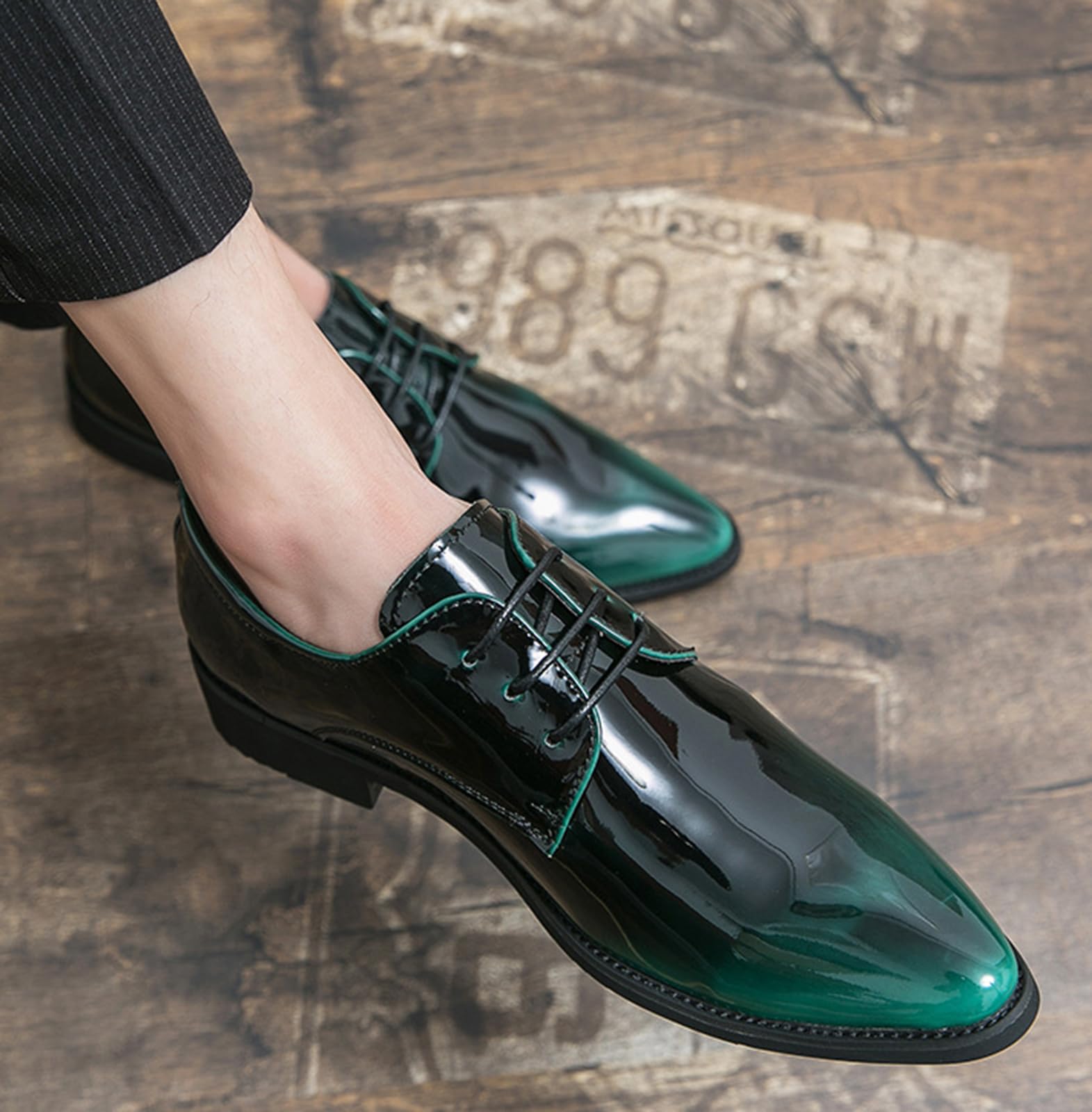 Herren Anzugschuhe Glänzend Lackoptik Derby Schuhe | Elegant Schnürschuhe Rutschfeste Gummisohle Formelle Hochzeit Business Smoking Schuhe Schwarz Grün
