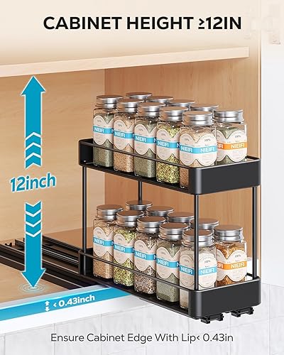 Miniatura 7 de Nieifi Organizador de especias para gabinete, estante vertical para especias, fácil de instalar, metal, 4.5 pulgadas de ancho x 10.35 pulgadas de