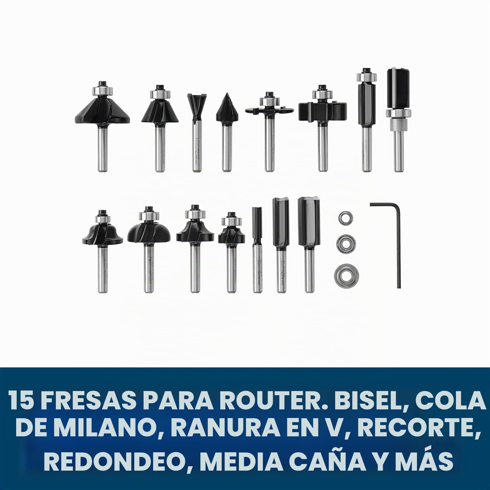 BOSCH 15 pc. Carbide-Tipped Wood Router Bit Set