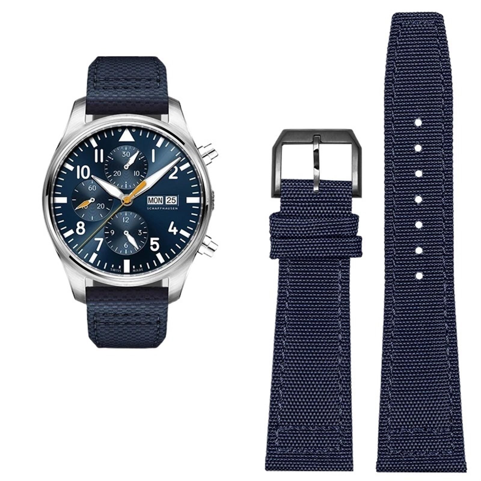 Hochdichtes Nylon-Rindsleder für IWC Pilot Portugal Stoff Uhrenarmband 20mm 21mm 22mm Armband Schwarz Armeegrün Blau Handgelenkgürtel