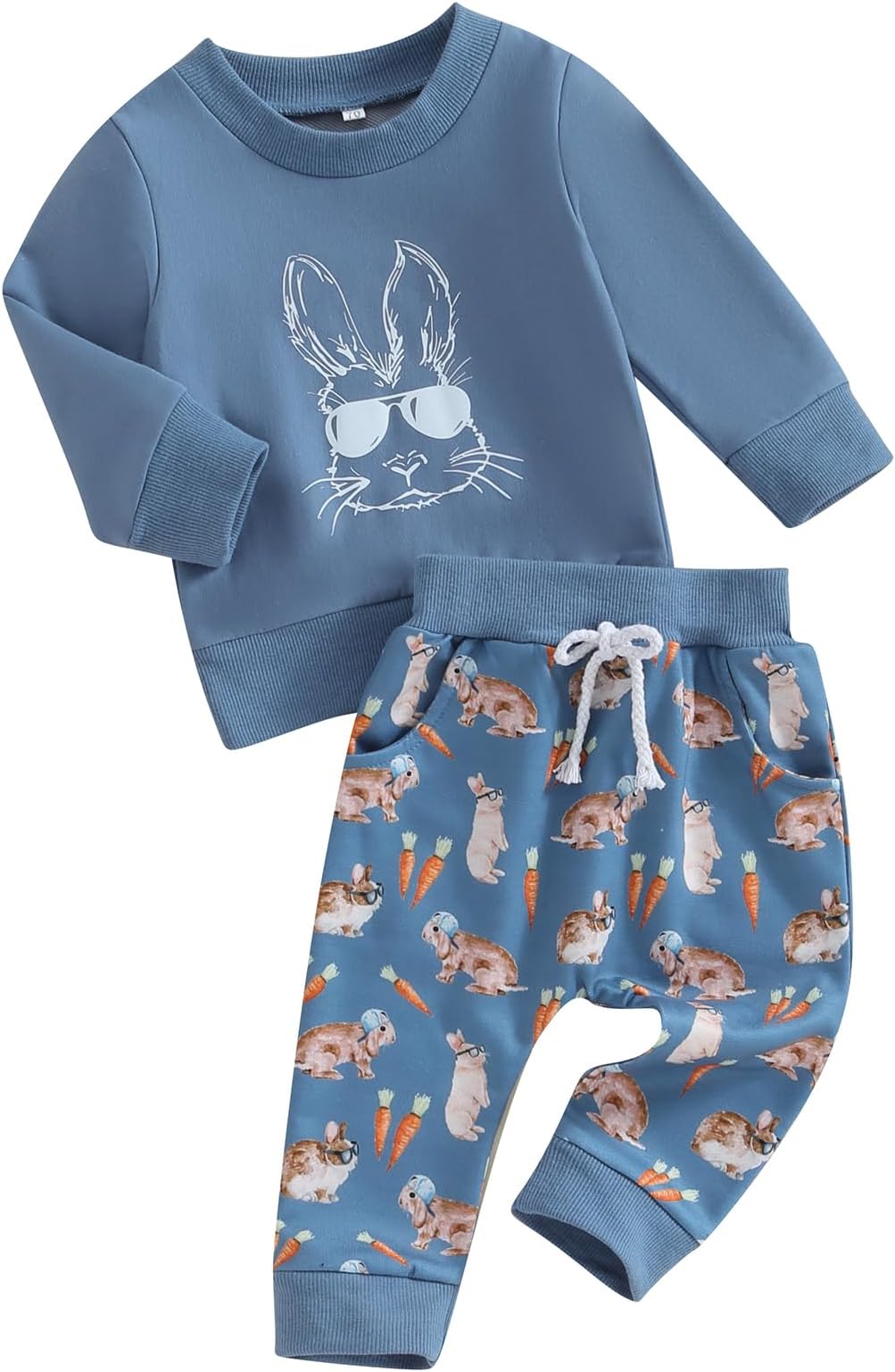 XIXIMAONEaster Baby Clothes Set Toddler Baby Boys Girls Tracksuit Set Bunny Carrot Print Long Sleeve Jumper Long Pants Set 2pcs Kids Rabbit Outfits