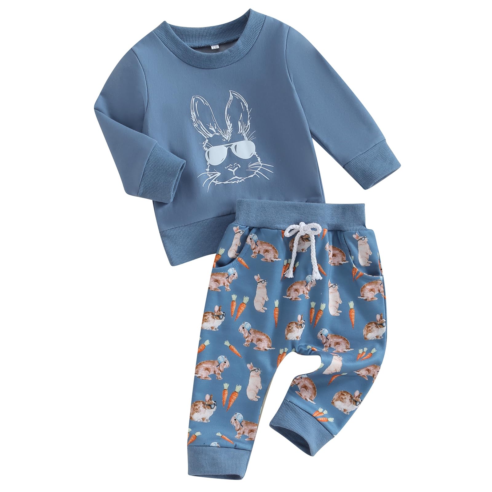 XIXIMAONEaster Baby Clothes Set Toddler Baby Boys Girls Tracksuit Set Bunny Carrot Print Long Sleeve Jumper Long Pants Set 2pcs Kids Rabbit Outfits