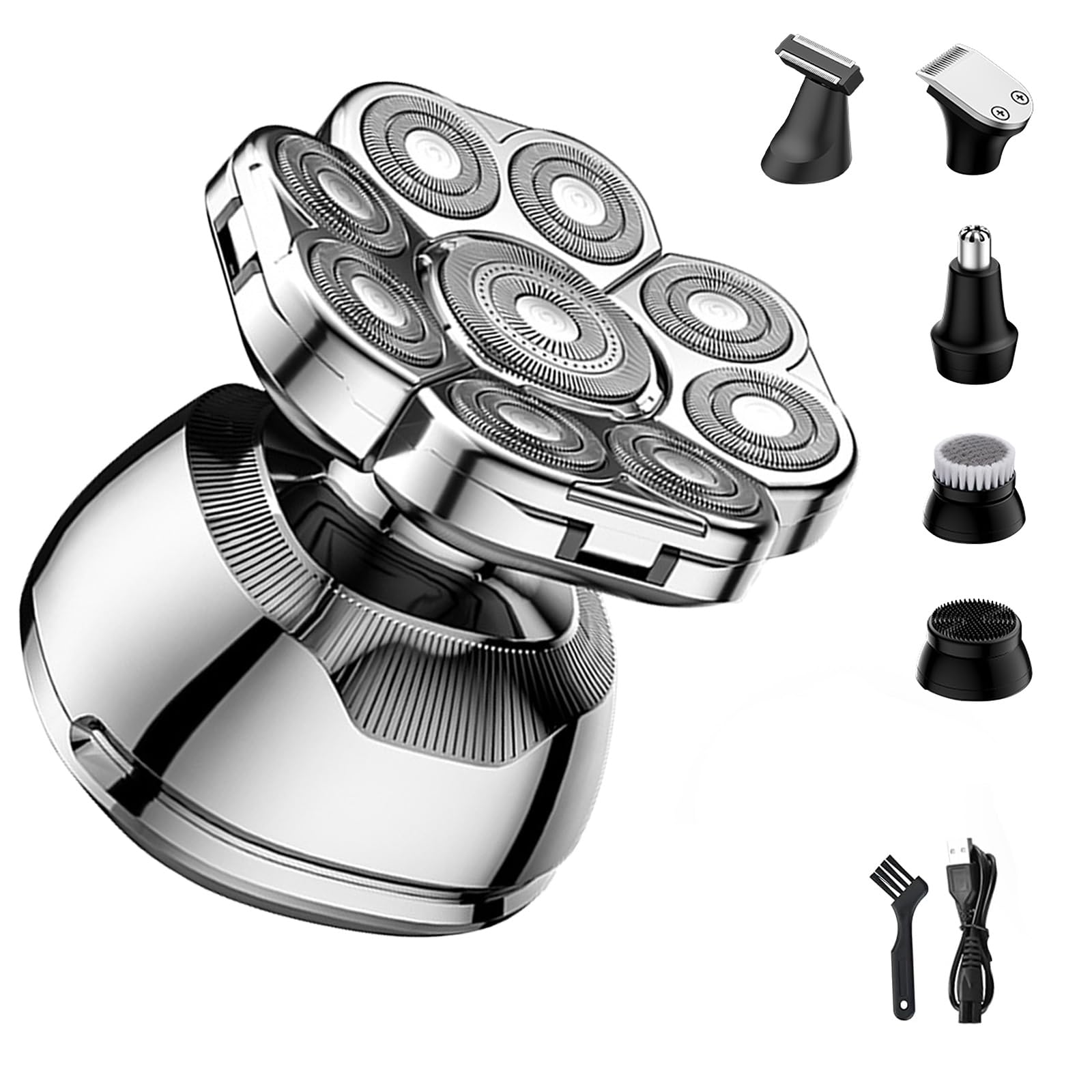 Afeitadora Cabeza Hombre, 6 en 1 Afeitadora Electrica Hombre Calva con 9 Cabezas Rotativa, Pantalla LED,Impermeable,Carga USB-C,Afeitadora Cabeza Calva para Cabeza Facial,Seco y Húmedo,IPX7