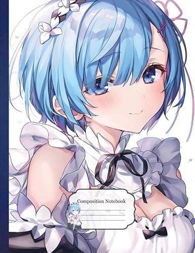 Composition NoteBook Rem Re Zero Ram Kanjii D22 , 8.5x11 Inches - 110 page Gifts For Fans Anime On Special Days Blank Lined For Children Teens