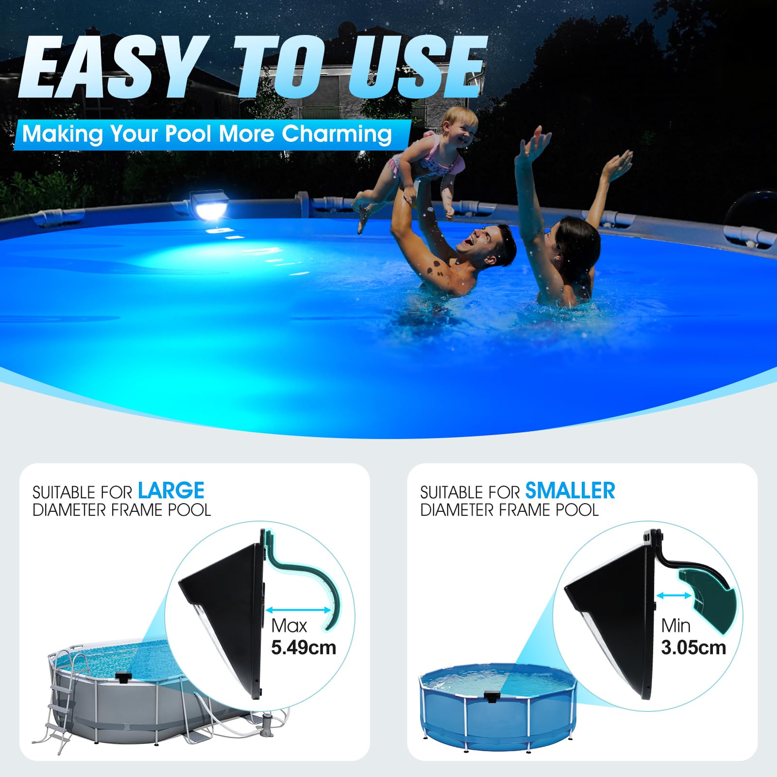 PoolLeader 2026 Luces Piscina Solares, Luz Solar Piscina para Piscinas Elevadas con Estructura Metálica, Luces LED Piscinas con Modos Multicolor, Impermeable & Antigolpes Luce Piscina para Jardín