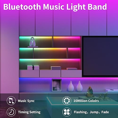 Miniatura 3 de KSIPZE Luces LED para dormitorio, tira de luces LED de 50 pies con control remoto RGB que cambia de color, sincronización de música, Bluetooth,
