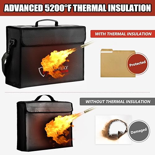 Miniatura 21 de ROLOWAY Bolsa grande (15 x 12 x 5 pulgadas) ignífuga con tira reflectante, resistente al agua, bolsa de documentos ignífuga, segura