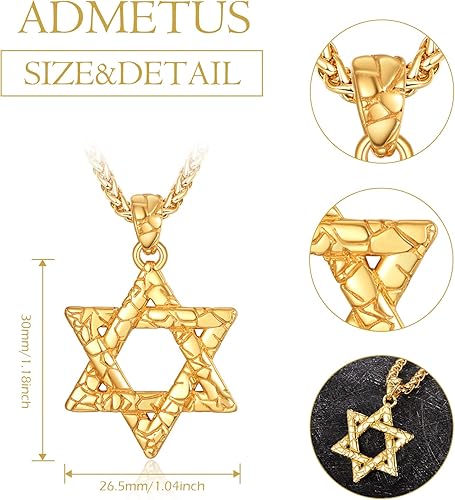 Miniatura 2 de ADMETUS Star of David Necklace 925 Sterling Silver Jewish Star Pendant Estrella de David Jewelry Gifts for Men with 22"+2" Chain