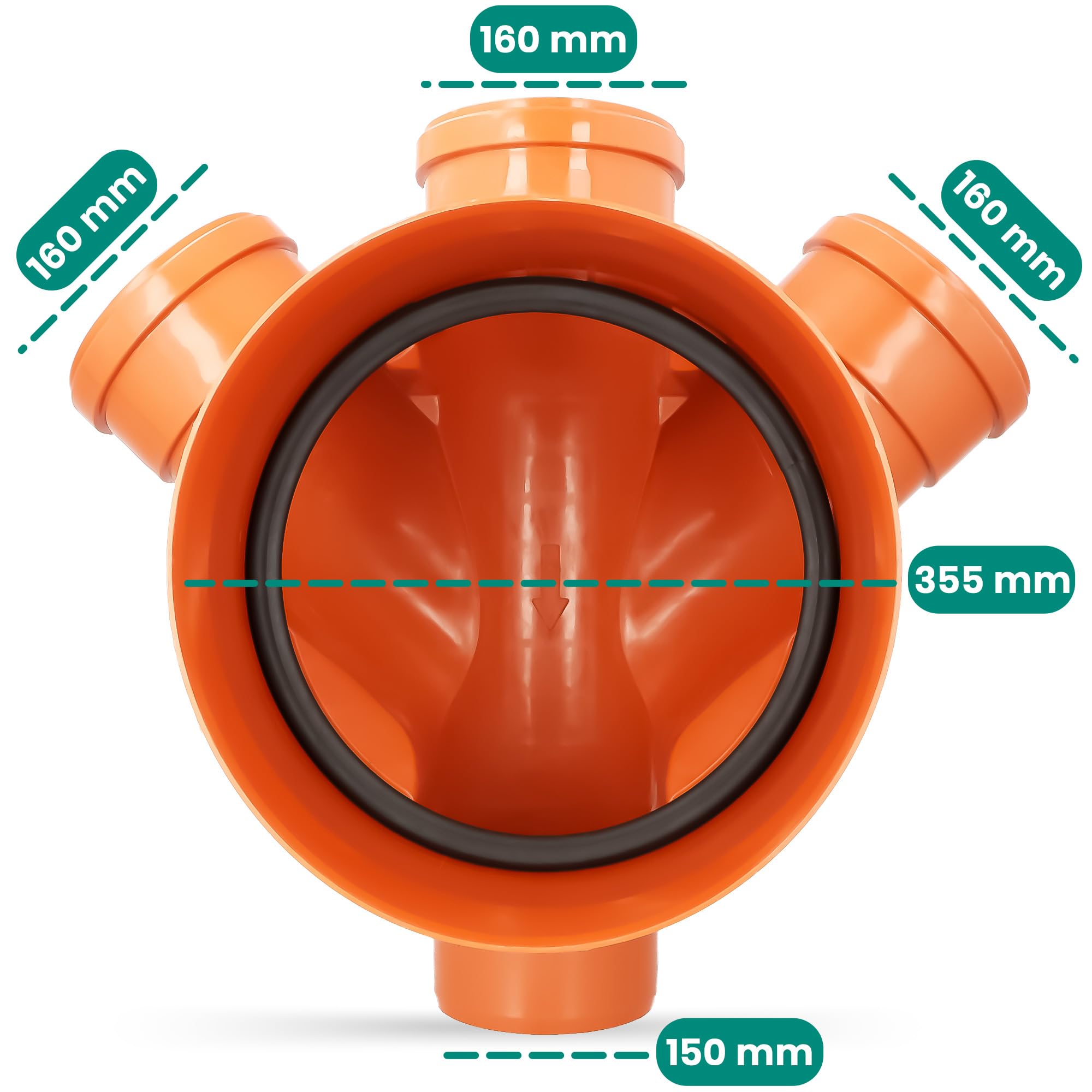 Canal d'eaux Usées Fond de Regard Sewage Channel d'Inspection en PVC Manhole 160 x 315 cm avec 3 Entrées et 1 Sortie à 45° pour Systèmes d'Évacuation Résistant