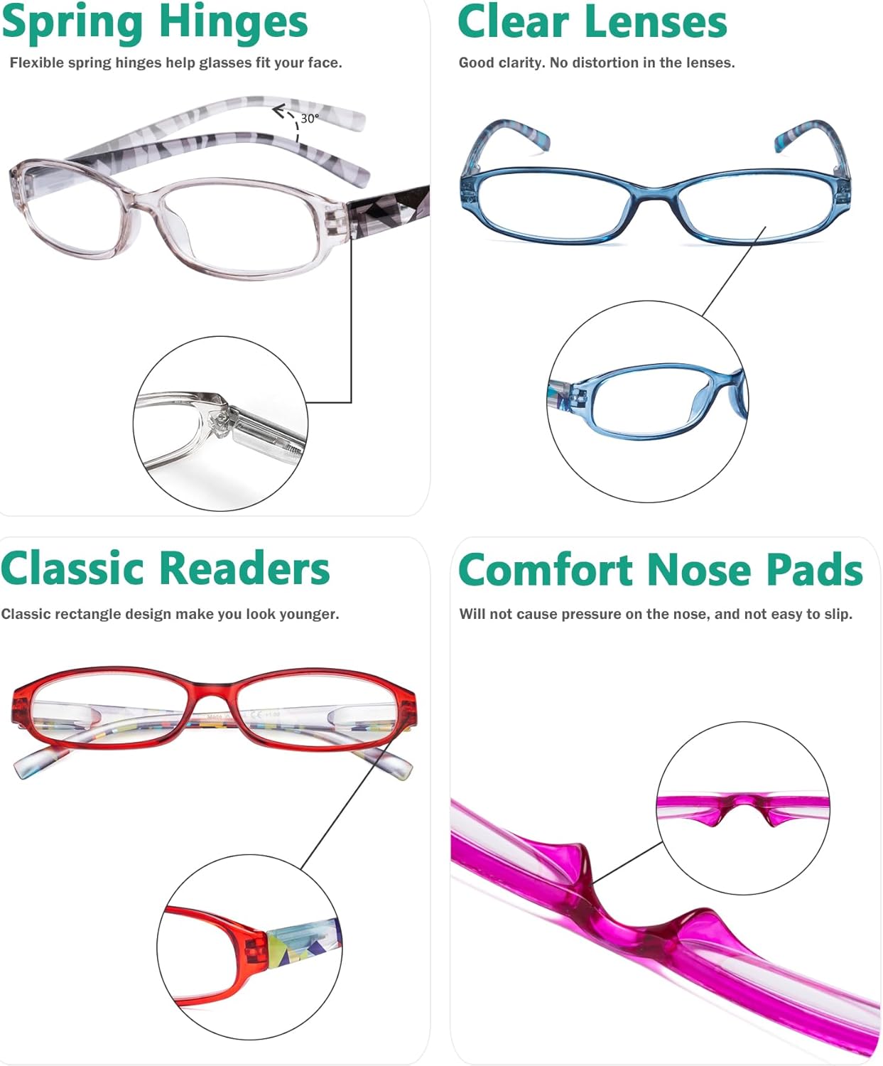 Eyekepper 5 Pack Ladies Reading Glasses with Pattern Arms - Design Readers for Women Reading +1.50