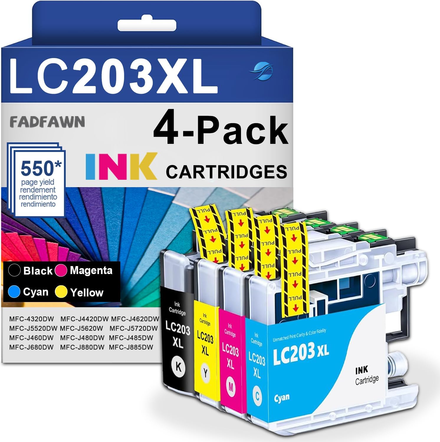 LC203 XL Ink Cartridges 4 Pack High Yield Replacement for Brother LC203 for MFC-J880DW MFC-J480DW MFC-J460DW MFC-J4420DW MFC-J485DW MFC-J885DW Printer