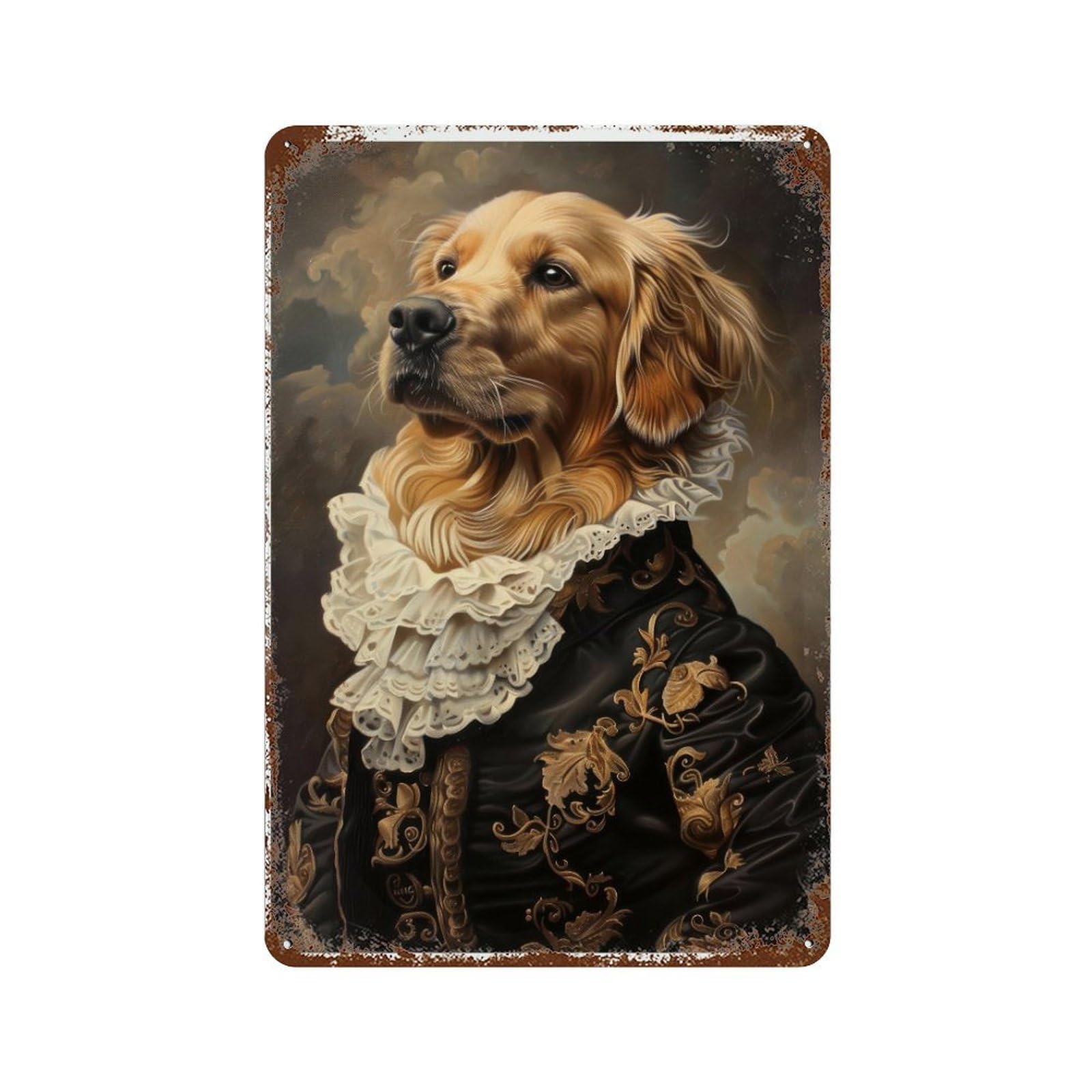 Renaissance Victorian Golden Retriever Dark Academia Gothic Antique Dog Portrait Era Noble Rustic Wall Decor Art Metal Tin Poster Modern Home Decor Art Home Bar Shop Decorations Vintage Sign 30x20cm