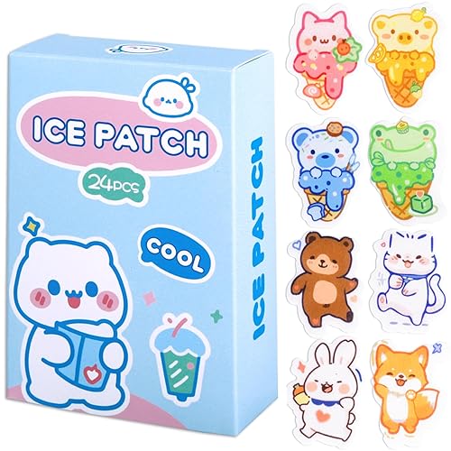 24 Cooling Gel Patches, Fast-Acting Cooling Pads for Adults and Kids to Relieve Headaches, Migraines, Sunburn and Heat Stroke, Soothe Forehead and Body, Good for Cooling, Outdoor Travel