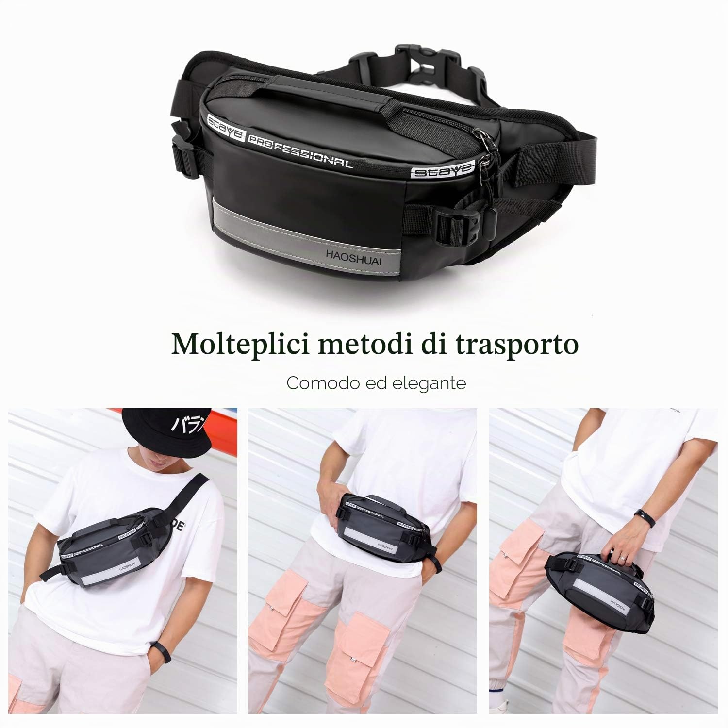 FANDARE Zaino Monospalla Uomo Marsupio Borsa a tracolla Borsetta Sling Waist Bag Zaino Sportivo Zaino Spalla Borsa a Spalla per Trekking Ciclismo Viaggio Scuola Durevole Nylon Nero