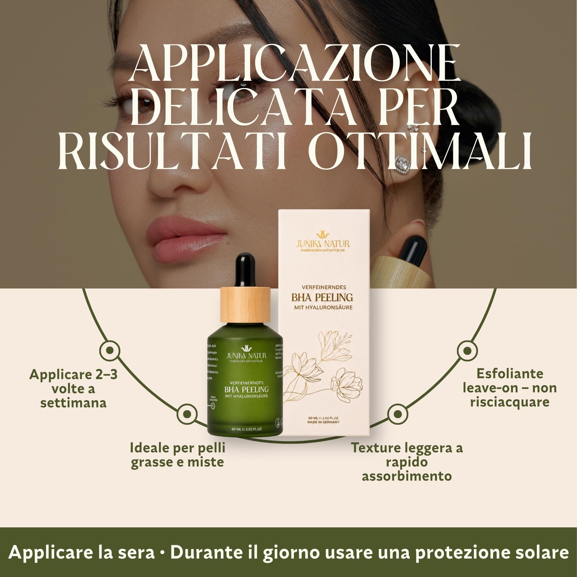 Peeling BHA con Acido Ialuronico 60 ml – Esfoliante Viso con Acido Salicilico Uomo e Donna – Minimizza i Pori – Contro Imperfezioni e Punti Neri – Affina la Pelle – Vegano