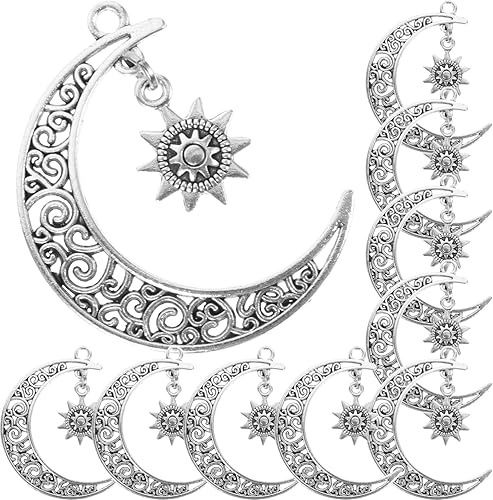 Colgantes celestiales de metal plateado antiguo de luna tibetana, suministros para hacer joyas, collares, manualidades, 10 unidades, aleación,
