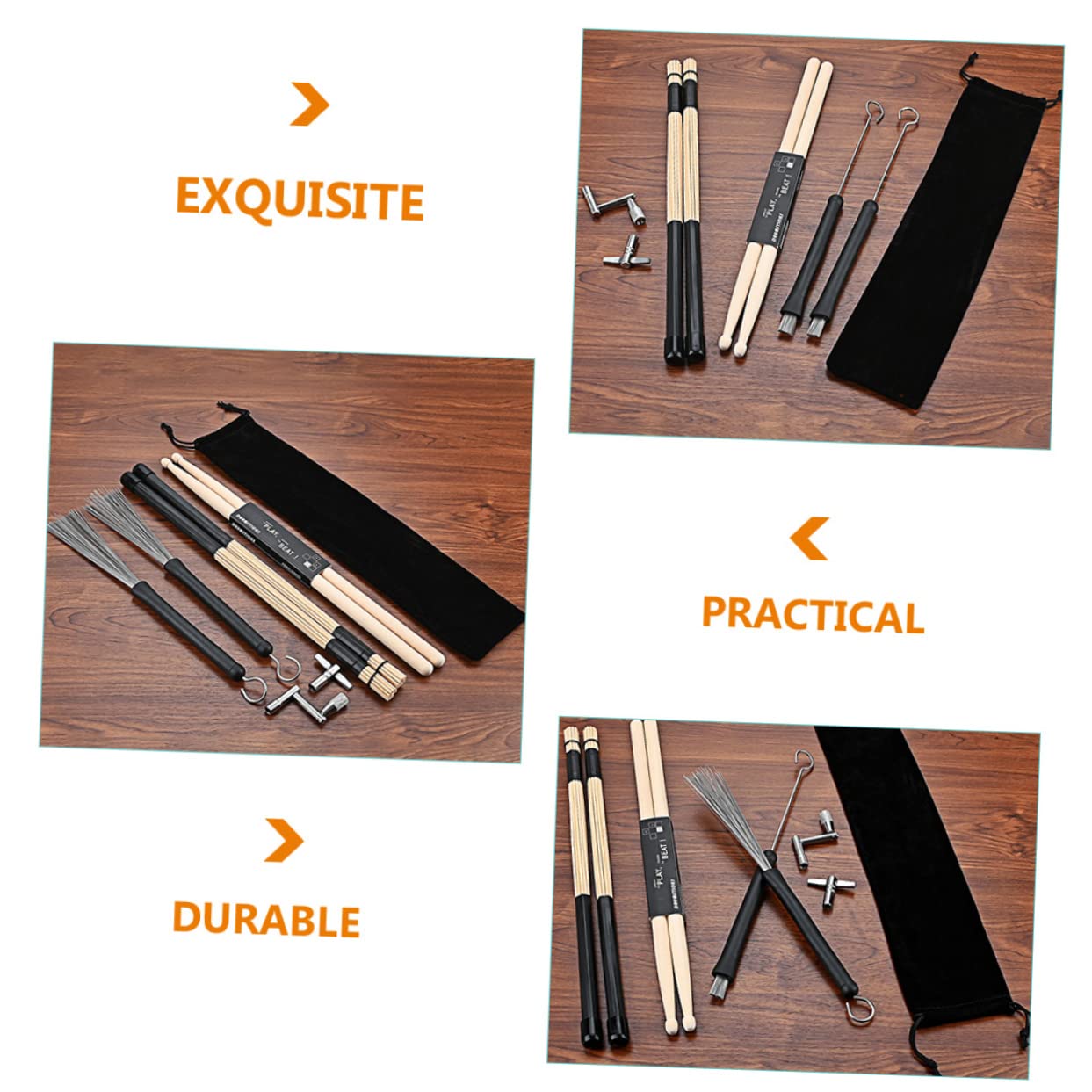 ifundom 1set Bacchette Per Batteria Con Chiave Di Tuning Spazzole e Borsa Pratica Kit Completo Per Batteristi Professionisti e Principianti