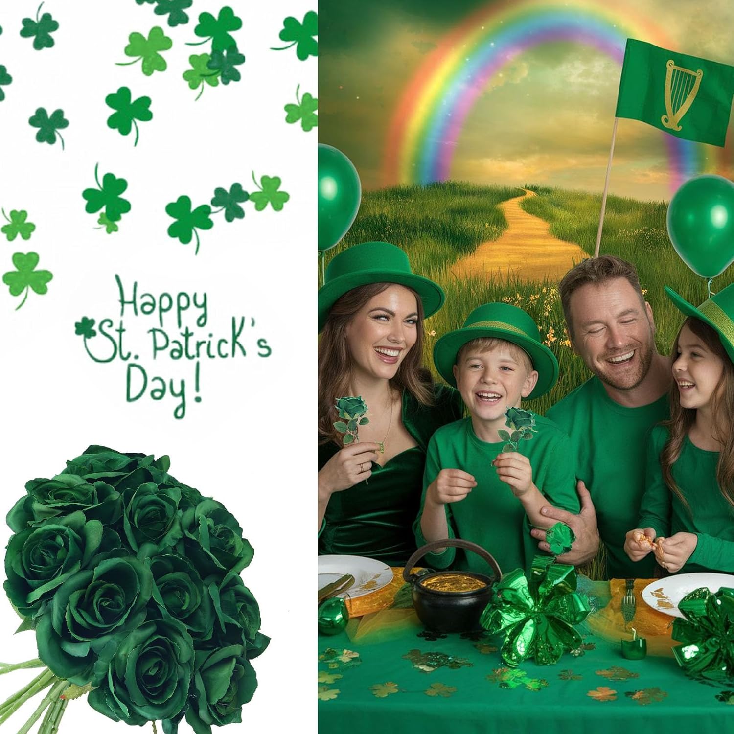 Felice Arts 12 Pack Green Roses Artificial Flowers with Stems Silk Roses for Vase Fake Flowers Bouquet for St Patricks Day Wedding Table Home Kitchen Party DIY Christmas Decor