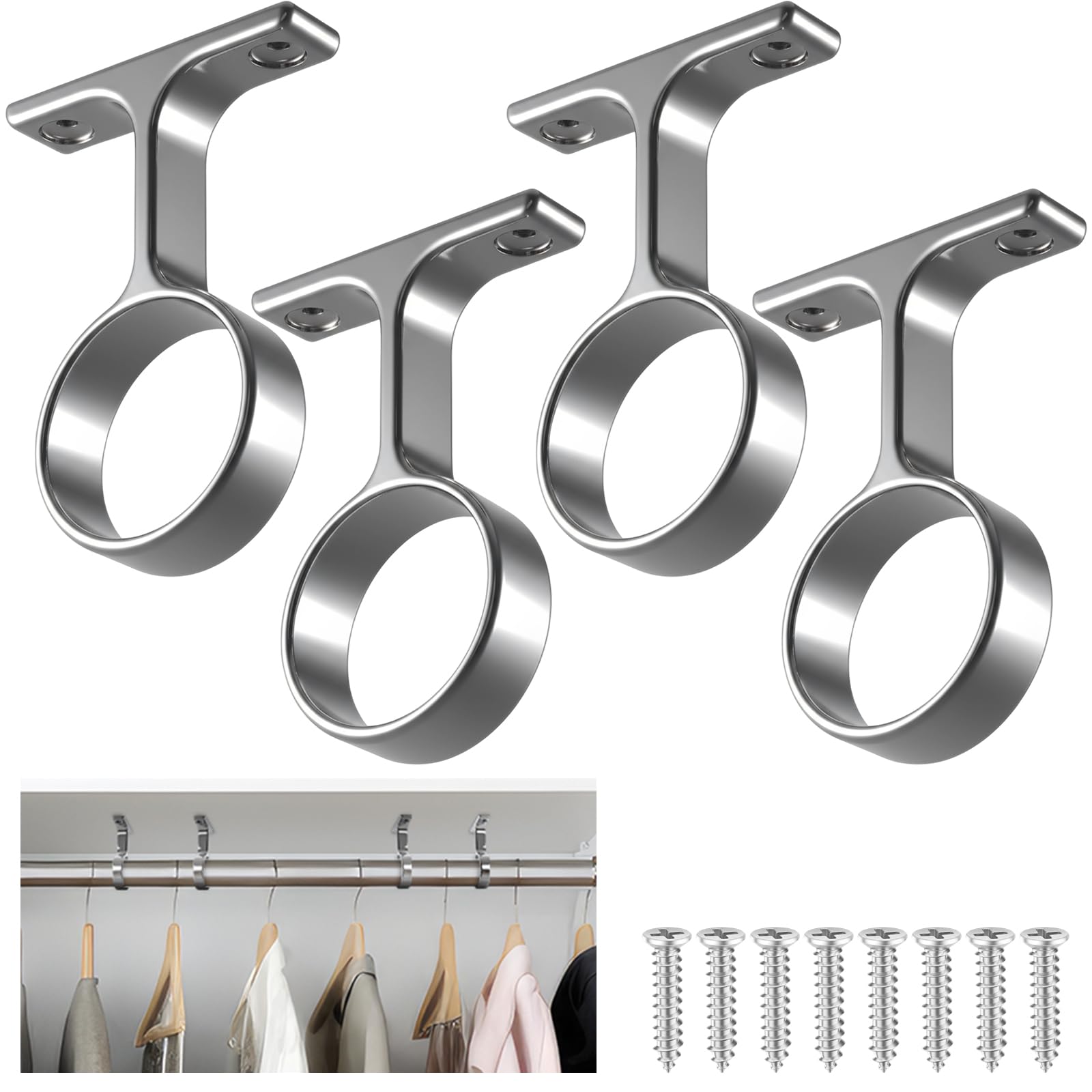 LEIFIDE 4 Pcs 1 5/16 Inch Round Closet Rod Support Bracket,Polished Chrome