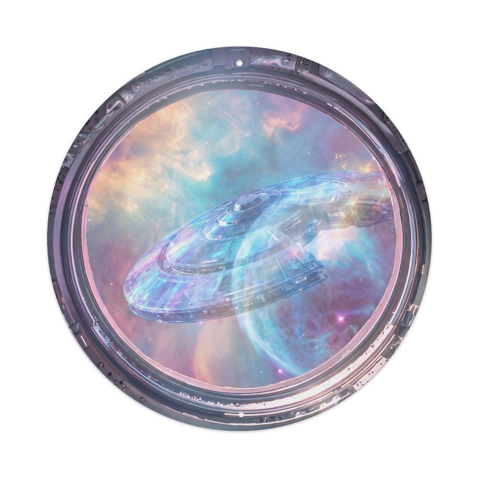 Metal Tin Sign Cloaked Saucer from Space Station Porthole