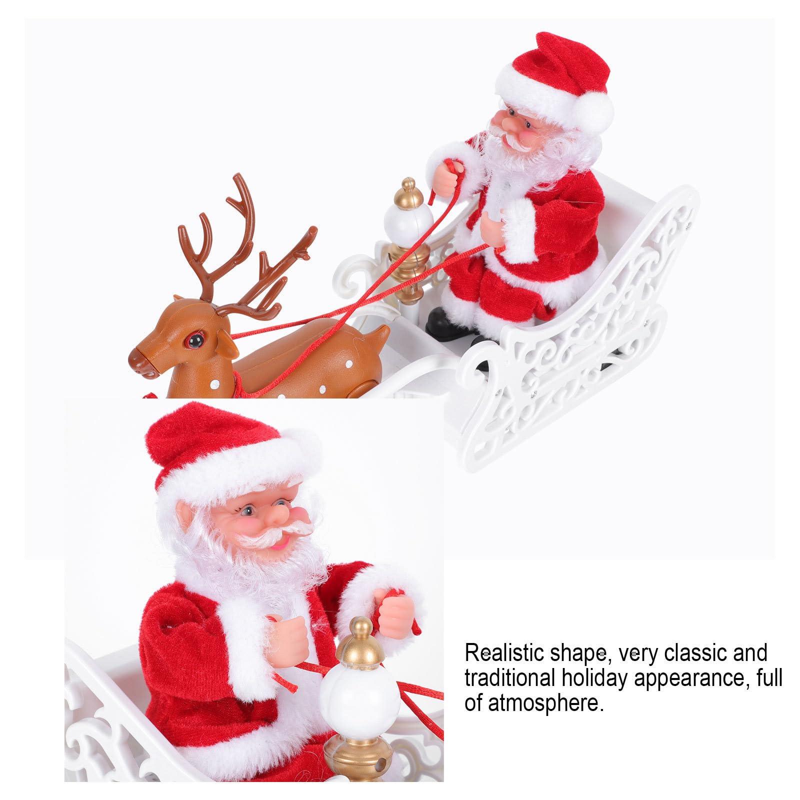 Sewroro Figura Eléctrica de Papá Noel Reno y Trineo, Adorno Navideño Rojo