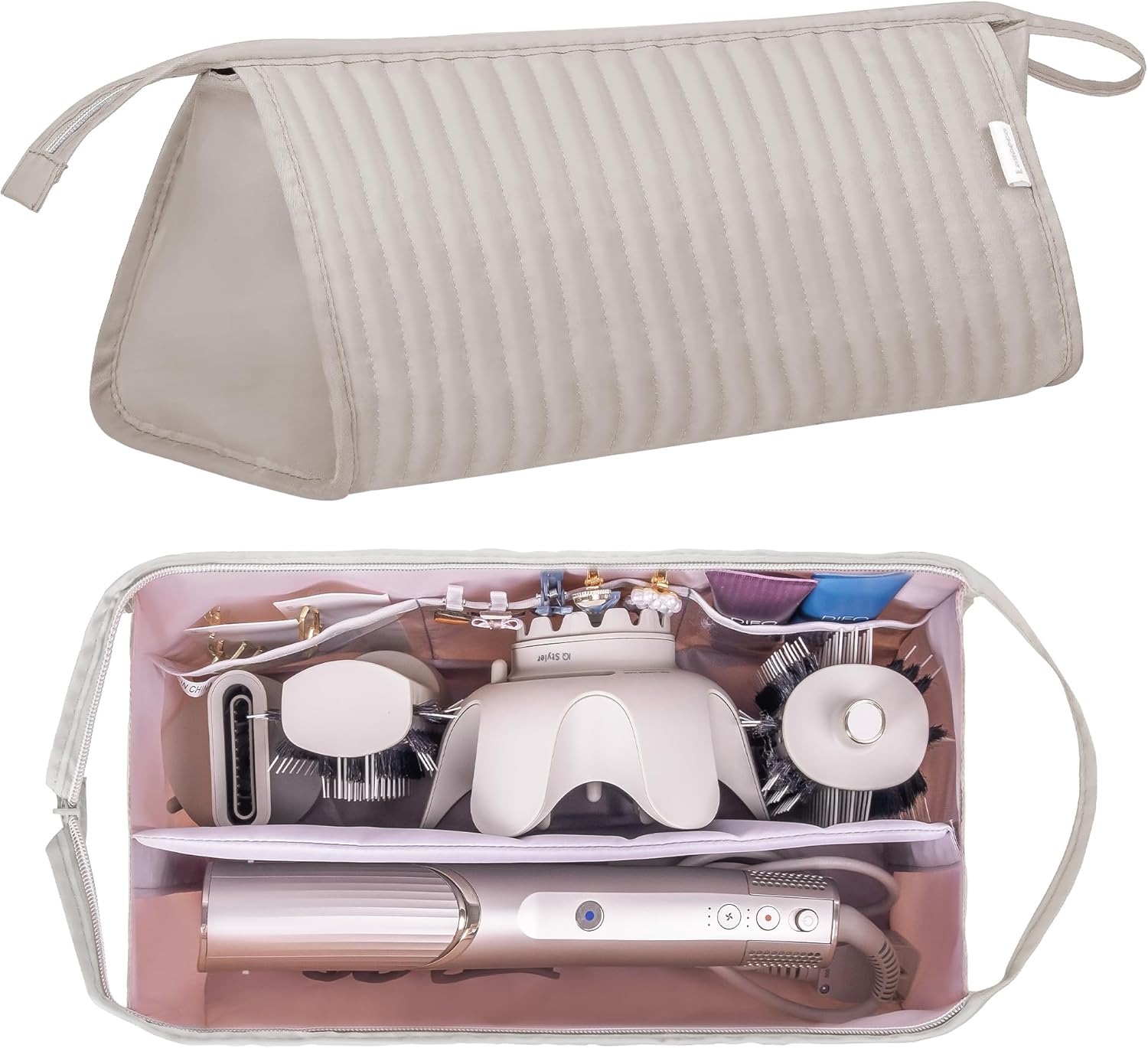 Dy son Air wrap Travel Case Hair Tools Travel Bag for Shark Flexstyle Carrying Case Portable Shark Hair Dryer Revlon Flat Curling Iron Organizer (Camel) - Image 2