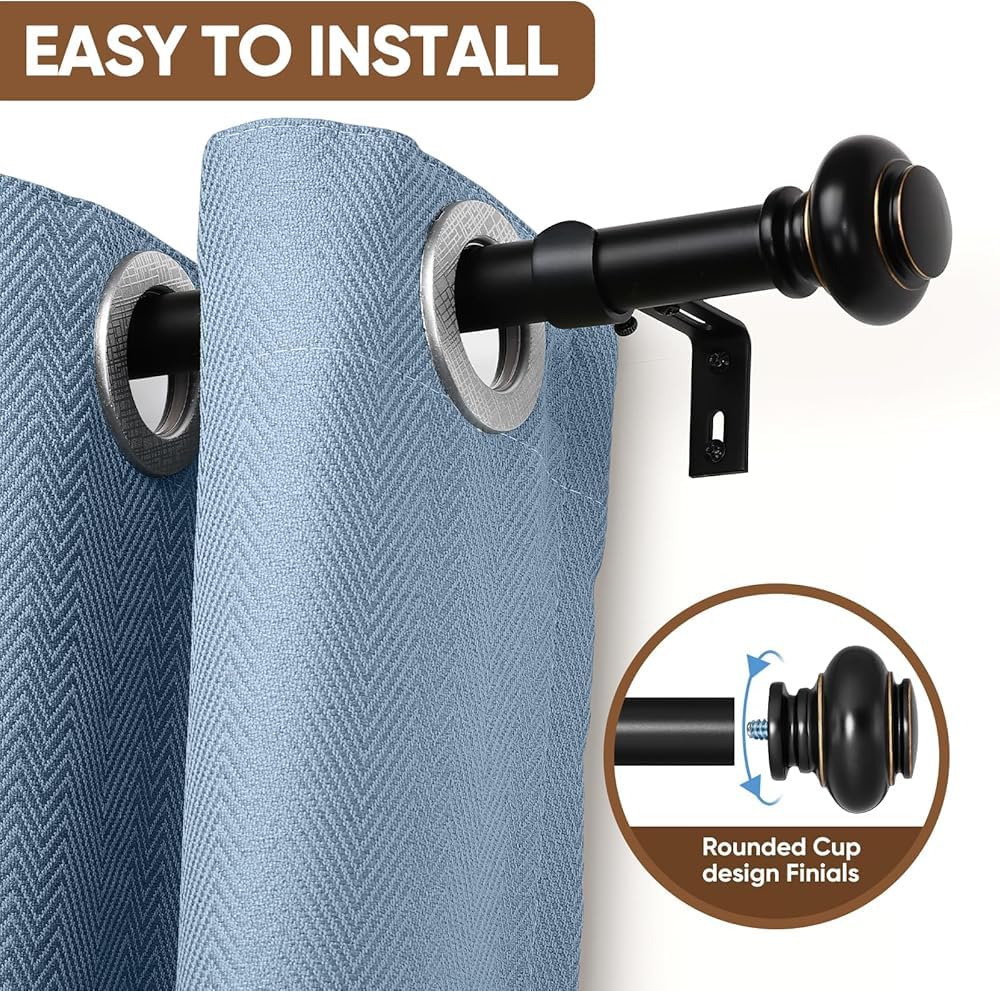 Gardinenstange 28 Bis 120 Zoll,Gardinenstange,Duschvorhangstange,Gardinenstange mit Endkappendesign,für Küche,Fenster,Fenster(Size:28-120in,Color:schwarz)